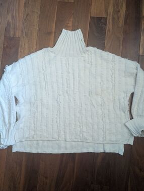 Gilli Cream Ribbed Funnel Neck Sweater